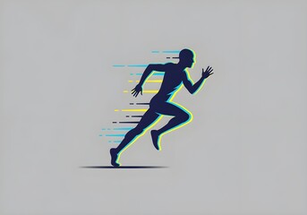 Silhouette of a runner with motion lines indicating speed on a light gray background in vector style