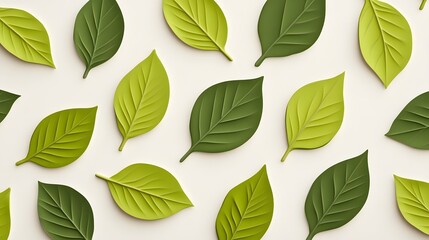 Obraz premium Minimalist green leaf pattern on a white backdrop