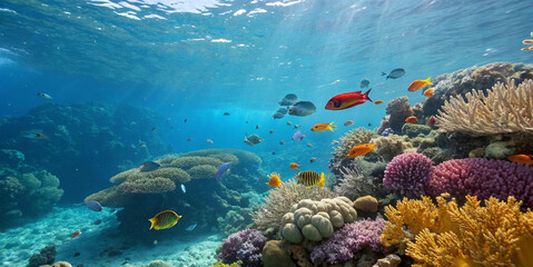 Fototapeta premium underwater scene showcasing colorful coral reefs and various fish swimming