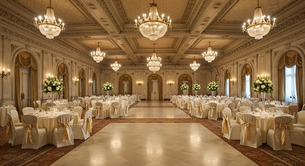 Fototapeta premium Opulent banquet hall prepared for celebration