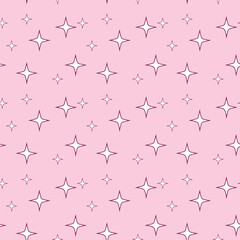 Seamless vector pattern with cute white stars on a pink background. Perfect for baby clothes, nursery decor, kids' stationery, gift wrap, wallpapers, and kawaii-themed designs.