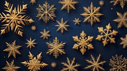 Elegant Gold Snowflakes Pattern on Dark Blue Background – Luxury Winter Holiday Design