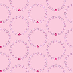 Seamless vector pattern with cute cartoon hearts on pink background. Ideal for Valentine's designs, kids products, fabric, notebooks, packaging, mobile wallpapers, and kawaii gifts.