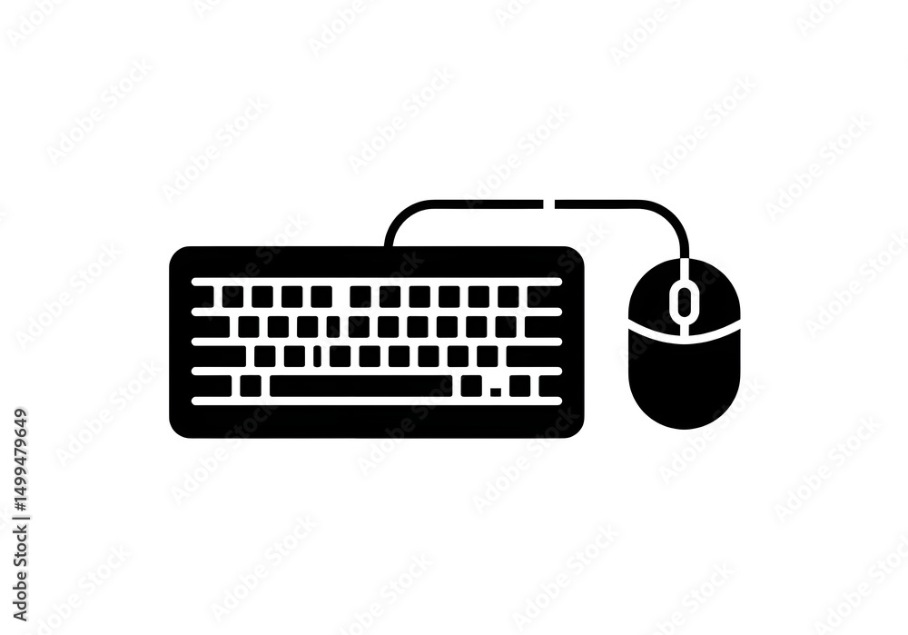 Poster a simple black and white illustration of a keyboard and a computer mouse with a connecting cable