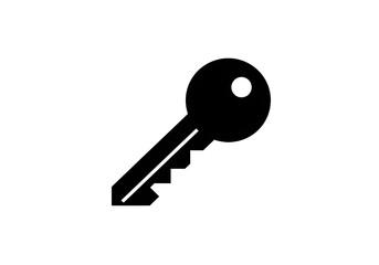 A simple black key with a round head and jagged edge isolated on a white background image design