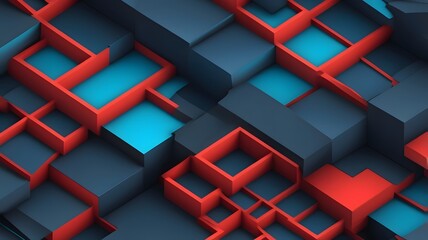 Futuristic 3D Blocks – Red & Blue Abstract Geometric Tech Background