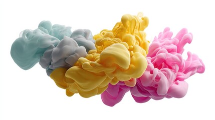 Obraz premium Colorful cloud of smoke with a mix of blue, yellow, and pink colors. The smoke appears to be floating in the air, creating a sense of movement and energy