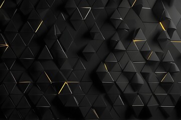 Elegant Black Geometric 3D Background with Golden Triangle Highlights