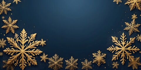 Gold Snowflake Frame on Blue Holiday Background
