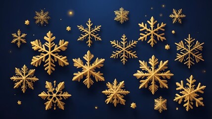 Multiple Golden Snowflakes on Deep Blue Background – Luxury Winter Holiday Pattern