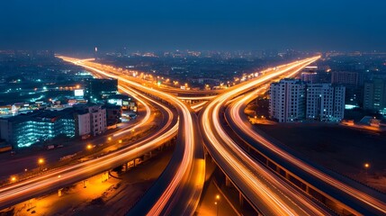 Obraz premium Illuminated highway intersection at night