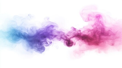 Abstract colorful smoke swirls blend shades of pink, purple, and blue on a white background.