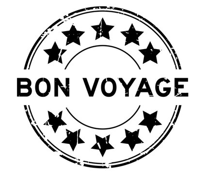 Grunge black word bon voyage with star icon round rubber seal stamp on white background - Powered by Adobe