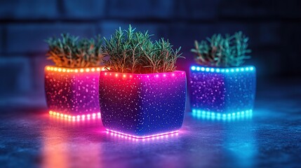 Stylish planters illuminated with vibrant LEDs