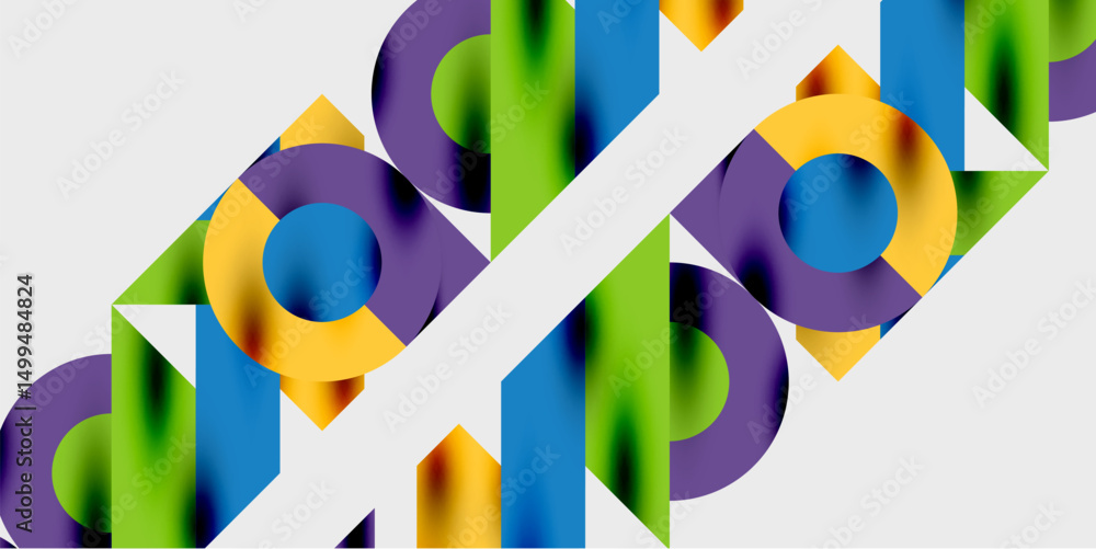 Poster abstract colorful design. geometric shapes overlap, creating dynamic visual pattern. bright hues con