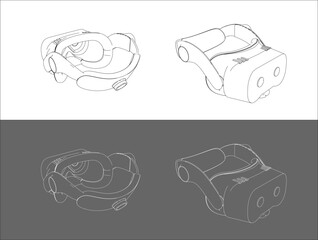 Isometric view Goggles AR VR Headset vector line drawing 