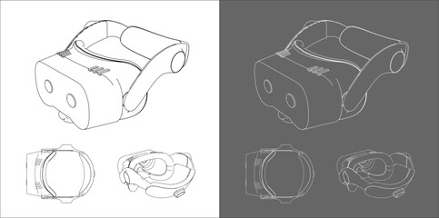 Set AR VR Goggles Headset vector line drawing 