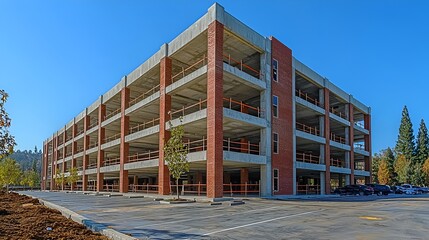 Unfinished multi-level parking garage under construction.