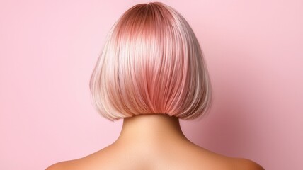 Fototapeta premium Rose elegance straight hair gold ombre coloring, model showcasing sleek beauty against soft pink backdrop, embodying contemporary with