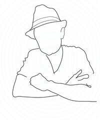man with hat drawing line