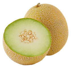 Fresh cantaloupe cut out isolated transparent background