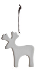 Snow deer hanging rope Christmas decoration cut out isolated transparent background