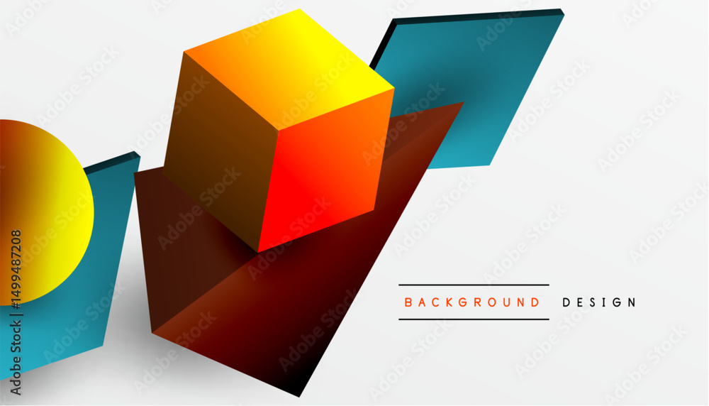 Fototapete Abstract geometric shapes, vibrant colors, dynamic composition. Modern design elements create visual interest, clean aesthetic.