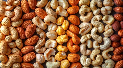 Assorted nuts and chickpeas arranged in stripes.
