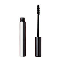 Open Black Mascara Tube with Wand Isolated on transparent Background

