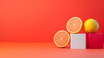 Vibrant citrus fruits on a geometric background
