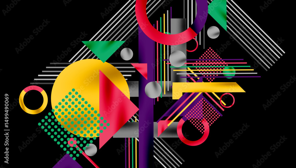 Leinwandbilder Abstract geometric composition. Vibrant colors, shapes overlap creating dynamic visual effect. Modern design elements present.