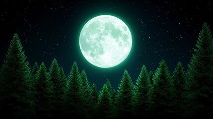 Pale Green Moonlit Forest Pixel Art