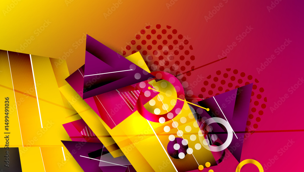Aufkleber Abstract geometric composition. Vibrant colors, shapes overlap creating dynamic visual experience. Modern design elements present.