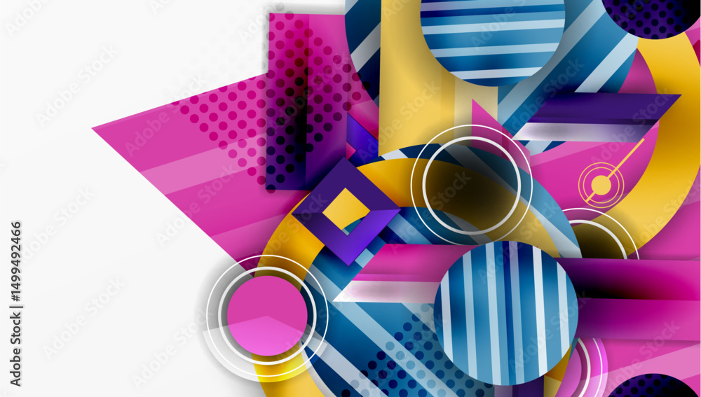 Leinwandbilder Abstract geometric composition. Vibrant colors, shapes overlap creating dynamic visual effect. Modern design elements present.