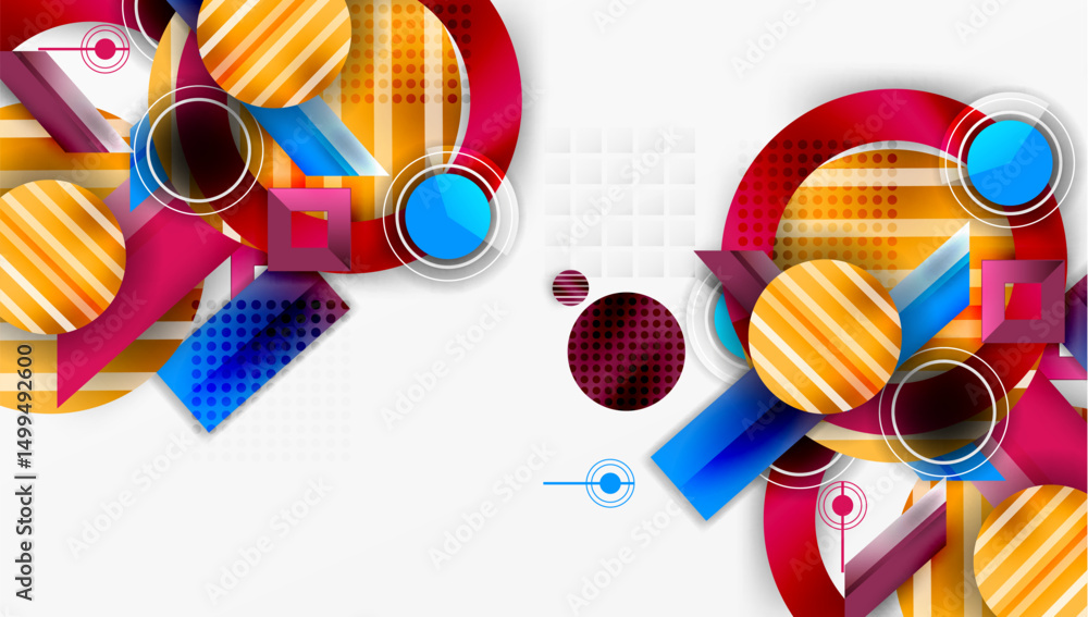 Aufkleber abstract geometric shapes, vibrant colors, dynamic composition. circles, squares, lines create moder