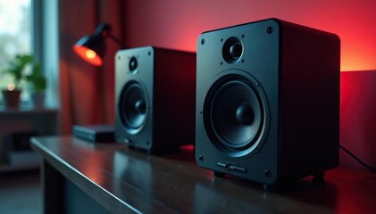 Fototapeta premium High-end audio speakers, showcasing sleek design and superior sound quality , speaker system, treble