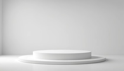 Minimalist white circular platform with clean design on a gray background, suitable for product showcase, fashion display, or modern interior design emphasizing simplicity and elegance