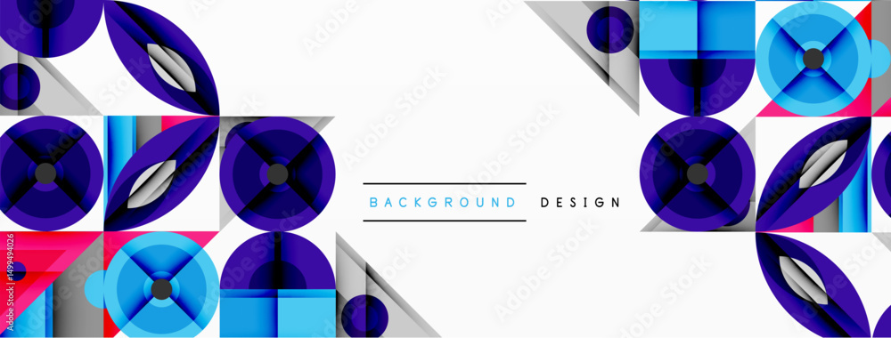 Poster abstract geometric pattern. blue, purple, white shapes create modern design. minimalist style suitab