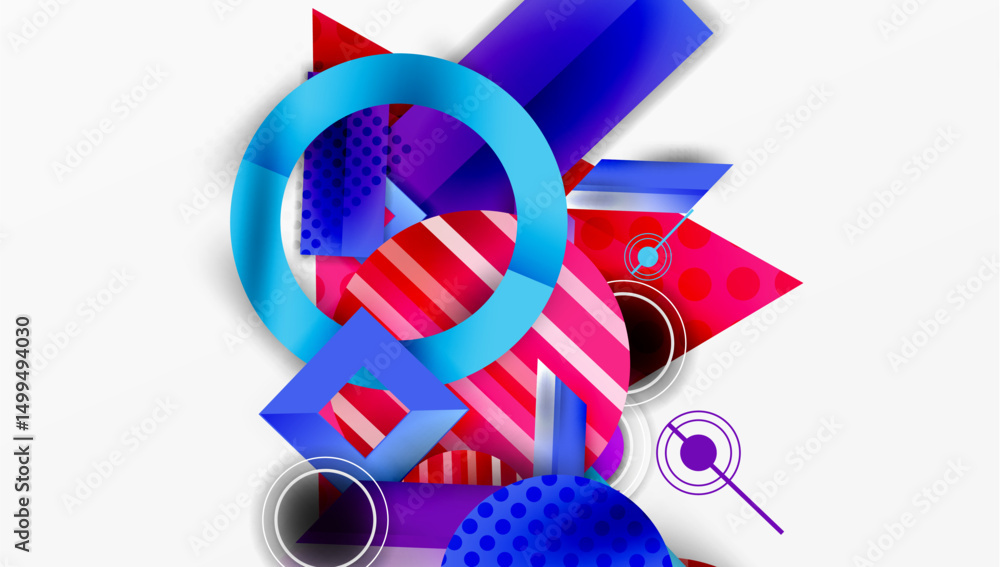Aufkleber Abstract geometric composition. Vibrant colors, overlapping shapes create dynamic visual experience. Modern design elements present.