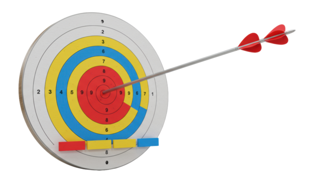 Isolated Arrow Hitting Bullseye Target Accuracy