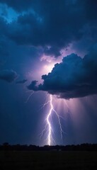 Dramatic dark clouds unleashing a powerful thunderstorm with intense lightning illuminating the sky A breathtaking display of nature's raw power , heavy rain, fearsome, sky