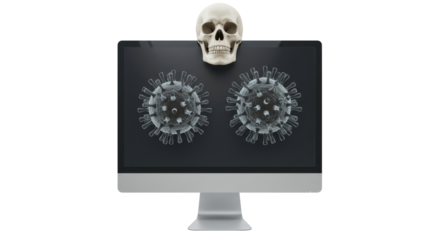 Isolated Virus on Monitor with Skull Warning