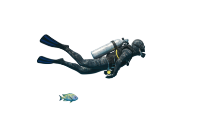 Isolated Scuba Diver Underwater with Tropical Fish