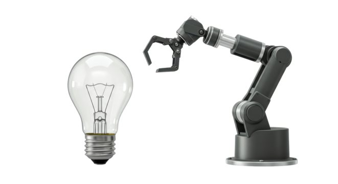 Isolated Robot Arm Grabbing Light Bulb Concept