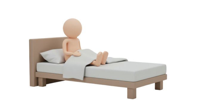 Isolated Man Sitting on Bed in Bedroom