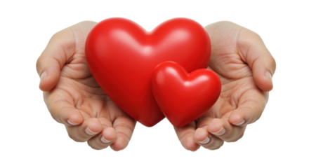 Isolated Pair of Hands Holding Red Heart Symbols
