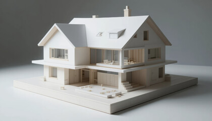 Passive house design model with clear material layering showcases modern architecture and sustainable living. intricate details highlight energy