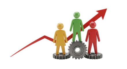 Isolated People Figures with Arrow on Gears