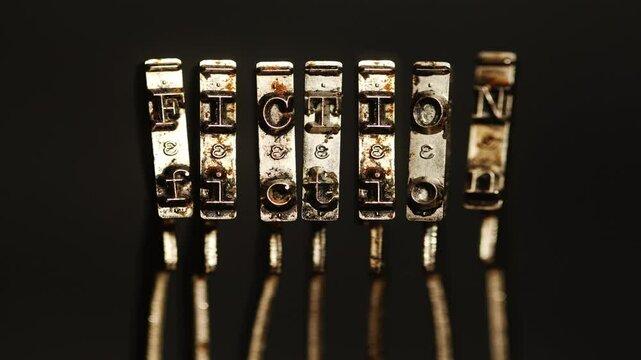 The word FICTION withold typewriter hammers stop motion 