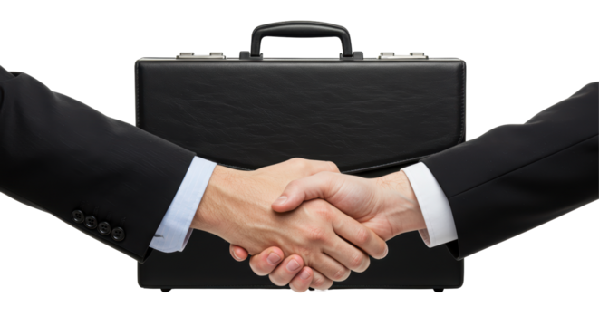 Isolated Business Handshake Over Briefcase Symbolizing Agreement